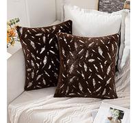MIULEE 2 Pack Faux Fur Cushion Covers Fluffy Throw Pillow Covers Gold Feathers Soft Lovely Decorative Sapphire Square Luxurious Pillowcase for Livingroom Silver-Coffee 40x40cm 16x16 Inch