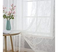 MIULEE 2 Panels Curtains Sheer Lace Curtain Panel Lace Embroidered Sheer Flora Design Grommet Window Voile Panels Drape Treatment Home for Bedroom Living Room 150 x 225 cm 59" Wx 88" L White