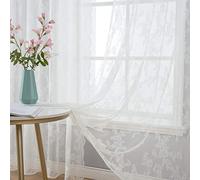 MIULEE 2 Panels Curtains Sheer Lace Curtain Panel Lace Embroidered Sheer Flora Design Grommet Window Voile Panels Drape Treatment Home for Bedroom Living Room 150 x 175 cm 59" Wx 69" L White