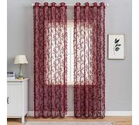MIULEE 2 Panels Curtains Sheer Lace Curtain Panel Lace Embroidered Sheer Flora Design Grommet Window Voile Panels Drape Treatment Home for Bedroom Living Room 150 x 245 cm 59" Wx 96" L Wine Red