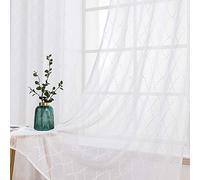 MIULEE 2 Panels Embroidered Sheer Window Design Grommet Curtains Window Moroccan Style Voile Panels Drape Treatment for Bedroom Living Room 55" Wx85 L Morocco White