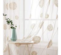 MIULEE 2 Panels Embroidered Sheer Window Flora Design Grommet Curtains Decoration Window Voile Panels Drape Treatment for Bedroom Living Room Flora Gold 55" Wx88 L