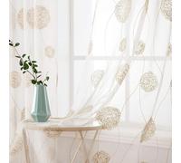MIULEE 2 Panels Embroidered Sheer Window Flora Design Grommet Curtains Decoration Window Voile Panels/Drape/Treatment for Bedroom Living Room Flora Gold 55" Wx102 L