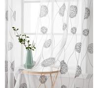 MIULEE 2 Panels Embroidered Sheer Window Flora Design Grommet Curtains Window Voile Panels/Drape/Treatment for Bedroom Living Room Flora Grey 55" Wx88 L
