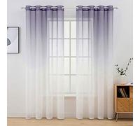 MIULEE 2 Panels Sheer Voile Curtains Color Gradient Gradually Changed Decorative Ring Top Eyelet Window Elegance for Bedroom Livingroom Nursery Room 140 x 260 Cm 55" W x 102" L Purple