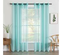 MIULEE 2 Panels Sheer Voile Eyelet Curtains Turquoise 46" Wx90 L