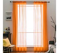 MIULEE 2 Panels Solid Color Sheer Window Curtains Smooth Elegant Window Voile Panels/Drapes/Treatment for Bedroom Living Room Orange 55" Wx88 L, Rod Pocket