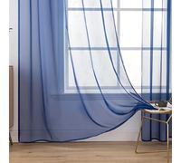 MIULEE 2 Panels Solid Color Sheer Window Curtains Smooth Elegant Window Voile Panels/Drapes/Treatment for Bedroom Living Room Dark Blue 55" Wx102 L, Rod Pocket