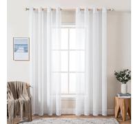 MIULEE 2 Panels Voile Curtains Sheer Cross Linen-like Solid Color Contemporary Decorative Ring Top Eyelet Panels for Bedroom Livingroom Nursery Room 55" Wx63 L White