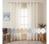 MIULEE 2 Panels Voile Curtains Sheer Cross Linen-like Solid Color Contemporary Decorative Ring Top Eyelet Panels for Bedroom Livingroom Nursery Room 55" Wx110 L Ivory