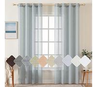 MIULEE 2 Panels Voile Curtains Sheer Cross Linen-like Solid Color Contemporary Decorative Ring Top Eyelet Panels for Bedroom Livingroom Nursery Room 55" Wx88 L Blue Grey