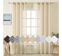 MIULEE 2 Panels Voile Curtains Sheer Cross Linen-like Solid Color Contemporary Decorative Ring Top Eyelet Panels for Bedroom Livingroom Nursery Room 55" Wx102 L Cream