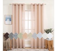 MIULEE 2 Panels Voile Curtains Sheer Cross Linen-like Solid Color Contemporary Decorative Ring Top Eyelet Panels for Bedroom Livingroom Nursery Room 55" Wx85 L Light Orange