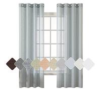 MIULEE 2 Panels Voile Curtains Sheer Cross Linen-like Solid Color Contemporary Decorative Ring Top Eyelet Panels for Bedroom Livingroom Nursery Room 55" Wx63 L Blue Grey