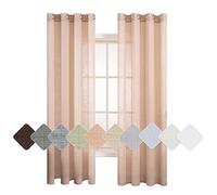 MIULEE 2 Panels Voile Curtains Sheer Cross Linen-like Solid Color Contemporary Decorative Ring Top Eyelet Panels for Bedroom Livingroom Nursery Room 55" Wx63 L Light Orange