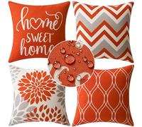 MIULEE 4 Pack Cushion Covers Outdoor Waterproof Throw Pillow Cover Home Pillow Case Pillowcases for Tent Park Bed Sofa Chair Bedroom Decorative Balcony 50x50cm 20x20inch Orange