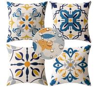 MIULEE 4 Pack Cushion Covers Outdoor Waterproof Throw Pillow Cover Home Pillow Case Pillowcases for Tent Park Bed Sofa Chair Bedroom Decorative Balcony 40x40cm 16x16inch Blue