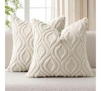 MIULEE Beige Throw Pillow Covers 18x18 Inch, Neutral Soft Plush Faux Wool Solid Couch Pillows Set of 2, Decorative Farmhouse Boho Cushion Covers for Sofa Living Room Bed Home Decor