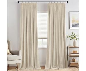 MIULEE Beige Velvet Pencil Pleat Darkening Curtains for Bedroom 2 Panel Set, Super Soft Luxury Home Decor Living Room, Thick Room Darkening Curtains 90 Drop, Each 66 x 90 Inche