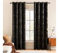 MIULEE Black Velvet Curtains with Gold Foil,2 Panel Set 78 Inch Drop Curtains,Blackout Curtains Bedroom Super Soft Thermal Insulated Eyelet Blackout Curtains for Living Room 55 x 78 Inch