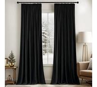 MIULEE Black Velvet Pencil Pleat Darkening Curtains for Bedroom 2 Panel Set, Super Soft Luxury Home Decor Living Room, Thick Room Darkening Curtains 90 Drop, Each 66 x 90 Inche