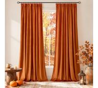 MIULEE Burnt Orange Velvet Pencil Pleat Blackout Curtains 90x90Inch 2 Panel | Soft thick velvet fabric, effective room darkening, ideal for bedroom & living room decor, 90 inch drop, 2 panel set