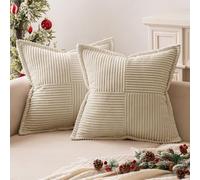MIULEE Christmas Corduroy Cushion Covers Pack of 2 Decorative Modern Patchwork Throw Pillow Covers Pillowcase Cushions for Home Spring decor Sofa Couch with Invisible Zipper 18x18 Inch Creme 45x45 cm