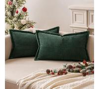 MIULEE Christmas Corduroy Cushion Covers Pack of 2 Decorative Modern Patchwork Throw Pillow Covers Soft Pillowcase Cushions for Home Winter decor Sofa Couch with Invisible Zipper Dark Green 30x50cm