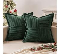MIULEE Christmas Corduroy Cushion Covers Pack of 2 Decorative Modern Patchwork Throw Pillow Covers Soft Pillowcase Cushions for Home Winter decor Sofa Couch with Invisible Zipper Dark Green 50x50cm