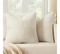 MIULEE Christmas Cream Cushion Covers 45 x 45, Pillow Cases 2 pack Corduroy Square Patchwork Sofa Couch Cushions with Hidden Zip,18x18 inch Cushion Cover Boho for Living Room Sofa Bed Home Decoration