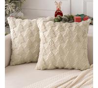 MIULEE Christmas Cushion Covers Pack of 2 Embroidery Fluffy Soft Faux Fur Decorative Throw Pillow Cover Decoration for Sofa Bedroom,18 x 18 Inches,Cute Christmas Tree Pattern,Beign