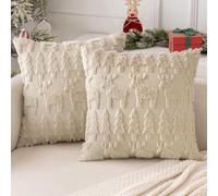 MIULEE Christmas Cushion Covers Pack of 2 Embroidery Fluffy Soft Faux Fur Decorative Throw Pillow Cover Decoration for Sofa Bedroom,18 x 18 Inches,Christmas Tree and Deer Patterns,Beige