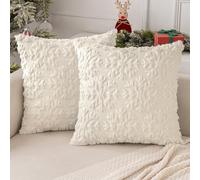 MIULEE Christmas Cushion Covers Pack of 2 Embroidery Fluffy Soft Faux Fur Decorative Throw Pillow Cover Decoration for Sofa Bedroom,18 x 18 Inches,Round Snowflake Pattern,Cream