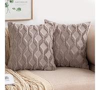 Miulee Christmas Cushion Covers, Set of 2, Wool Cushion Covers, Decorative Soft Velvet-Like, Plush Sofa Cushion Cover, for Living Room, Bedroom, 40 x 40 cm, Taupe