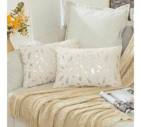 MIULEE Christmas Faux FurCushion Covers Silver Feather Throw Pillow Covers Fluffy Soft Lovely Decorative Square Pillowcase Plush for Livingroom Sofa Bedroom 12 x 20 Inches 30 x 50 cm White Pack of 2
