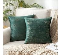 MIULEE Christmas Set of 2 Soft Velvet Cushion Covers Comfortable Modern Design Gold Decorative Pillowcase for Home, Living Room, Bedroom, Sofa, 40 x 40 cm, Dark Green