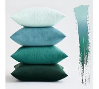 MIULEE Christmas Set of 4 Cushions 4 Pack Cushion Covers Throw Pillow 18x18 inch 40x40 cm Green Velvet Cushion Covers for Sofa Decoration Bed Chair Soft with Invisible Zipper