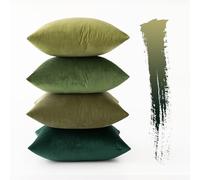 MIULEE Christmas Set of 4 Velvet Cushion Covers Soft Decorative Square Throw Pillow Cover Luxury Pillowcases for Livingroom with Invisible Zipper 40cm x 40cm,16x16 Inches Forest Green Series