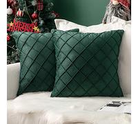 MIULEE Christmas Velvet Cushion Covers Home Decoration with Square Pattern Throw Pillow Covers Super Soft Modern Smooth Washable Pillowcase for Bedroom Sofa 2 Pieces 45x45cm 18x18 Inch Dark Green