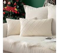 MIULEE Christmas Velvet Cushion Covers Home Decoration with Square Pattern Throw Pillow Covers Super Soft Modern Smooth Washable Pillowcase for Bedroom Sofa 2 Pieces 40x60cm 16x20 Inch Cream