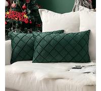 MIULEE Christmas Velvet Cushion Covers Home Decoration with Square Pattern Throw Pillow Covers Super Soft Modern Smooth Washable Pillowcase for Bedroom Sofa 2 Pieces 30x50cm 12x20 Inch Dark Green