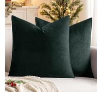 MIULEE Christmas Velvet Cushion Covers Throw Pillow Case Soft Modern Decorative Square Luxury Pillowcases for Livingroom Sofa Bedroom with Invisible Zipper Set of 2 35cmx35cm,14x14 Inches Dark Green