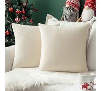 MIULEE Christmas Velvet Soft Decorative Square Throw Pillow Case Cushion Covers Pillowcases for Livingroom Sofa Bedroom with Invisible Zipper 60cm x 60cm 24x24 Inch 2 Pieces Cream White