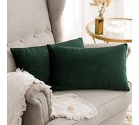 MIULEE Christmas Velvet Soft Soild Microfiber Decorative Square Pillow Case Throw Cushion Cover for Sofa Bedroom with Invisible Zipper Dark Green 12"x20",2 Pieces