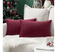 MIULEE Christmas Velvet Soft Soild Microfiber Decorative Square Pillow Case Throw Cushion Cover for Sofa Bedroom with Invisible Zipper Wine Red 12"x20",2 Pieces