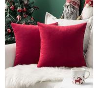 MIULEE Christmas Velvet Soft Soild Microfiber Decorative Square Pillow Case Throw Cushion Cover for Sofa Bedroom with Invisible Zipper 20x20 Inch 50x50cm Bright Red Set of 2 Lined