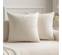 MIULEE Christmas Velvet Soft Soild Microfiber Decorative Square Pillow Case Throw Cushion Cover for Sofa Bedroom with Invisible Zipper 16x16 Inch 40x40cm Cream White Set of 2 Lined