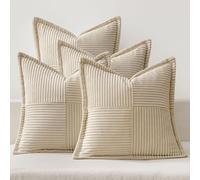 MIULEE Corduroy Christmas Cushion Covers Pack of 4 Decorative Modern Patchwork Throw Pillow Covers Soft Pillowcase Cushions for Home decor Sofa Couch with Invisible Zipper 18X18 Inch Beige