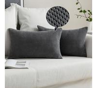 MIULEE Corduroy Cushion Cover Fabric Granule Throw Pillow Case Square Solid Home for Sofa Chair Couch Bedroom Decorative Pillowcases with Invisible Zipper 2 Pieces Dark Grey 30x50cm 12x20 Inch