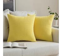 MIULEE Corduroy Cushion Cover Fabric Granule Throw Pillow Case Square Solid Home for Sofa Chair Couch Bedroom Decorative Pillowcases with Invisible Zipper 2 Pieces Lemon Yellow 40x40cm 16x16 Inch